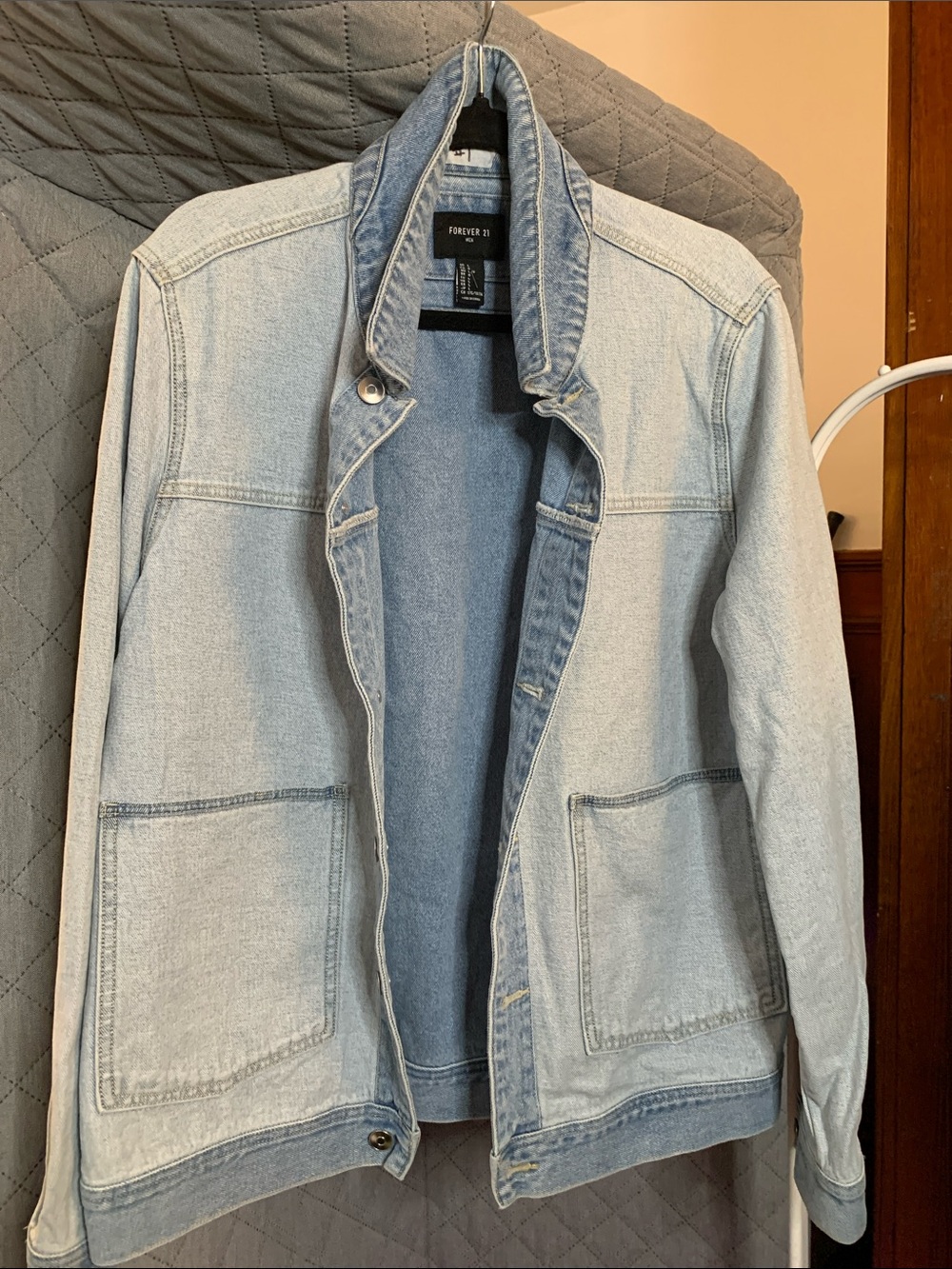 Forever 21 Light Wash Denim Jacket - Pale Blue